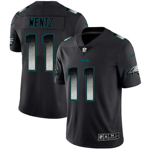 Men Philadelphia Eagles 11 Wentz Nike Teams Black Smoke Fashion Limited NFL Jerseys